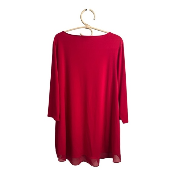 Chicos Cherry Red Demi Woven Mix Knit Top 3/4 Sleeve Hi Lo Hem Women Large - Picture 6 of 16